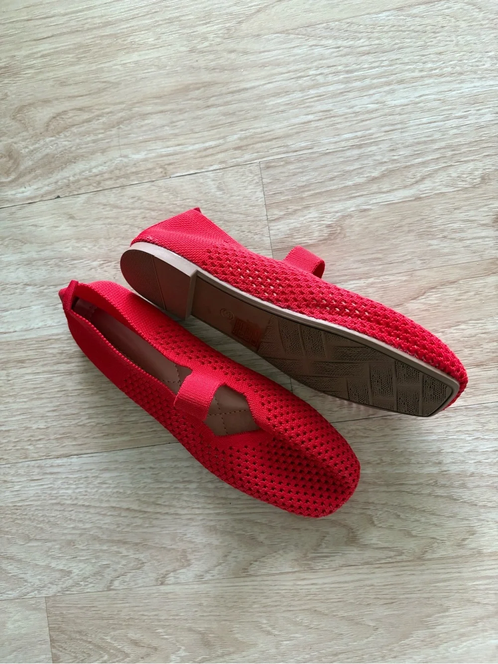 SHEIN Red Knit Mary Jane Flats with Elastic Strap
